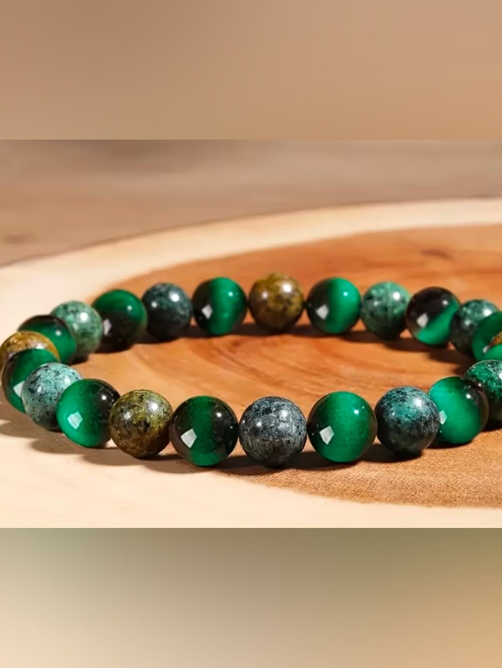 Green Beaded Stretch Bracelet - Women Jewelry